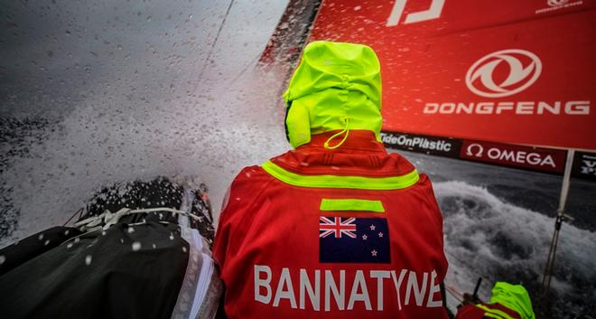 Day 17, Leg 2, Lisbon to Cape Town, afternoon on board Dongfeng. Stu gewtting splashed in the one place he knows well, the southern latitudes. 21 November, 2017 – Volvo Ocean Race ©  Jeremie Lecaudey / Volvo Ocean Race