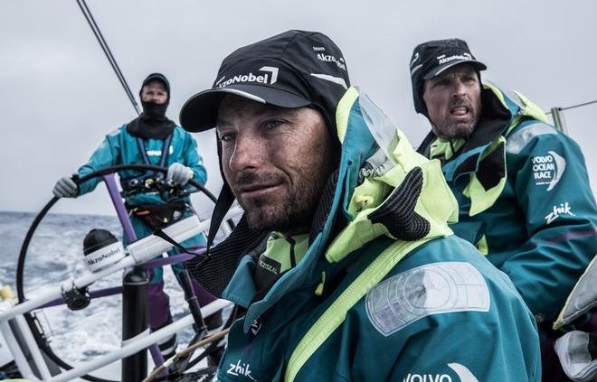 Day 18, Leg 2, Lisbon to Cape Town, on board AkzoNobel. They will keep pushing until the finish line- Luke Molloy, Peter van Niekerk and Chris Nicolson. 22 November, 2017 – Volvo Ocean Race ©  James Blake / Volvo Ocean Race