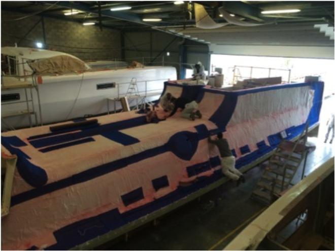Outremer 45 being prepared for resin infusion © Multihull Central