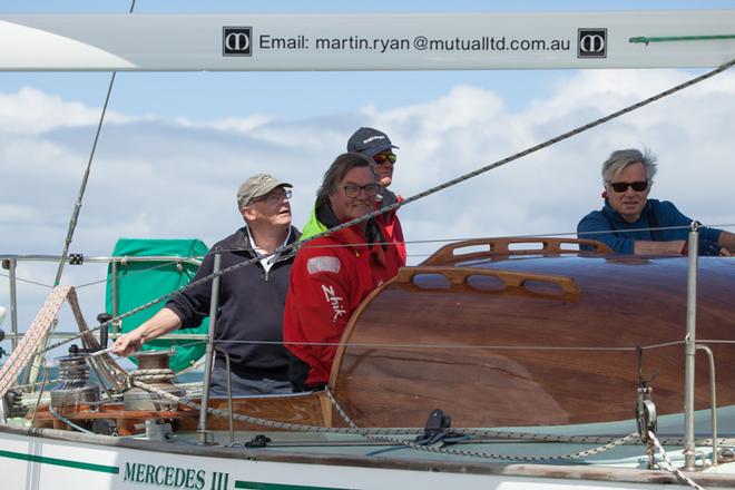 Mercedes III skippered by Martin Ryan on the run down to RMYS G in the first race, which they won. - Classic Yacht Association Cup Regatta ©  Alex McKinnon Photography http://www.alexmckinnonphotography.com