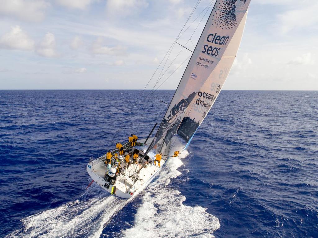 Leg 02, Lisbon to Cape Town, day 10,  Sailing down the coast of Brazil on board Turn the Tide on Plastic. An aerial POV of a peel. Volvo Ocean Race. 15 November, 2017 ©  Sam Greenfield / Volvo Ocean Race