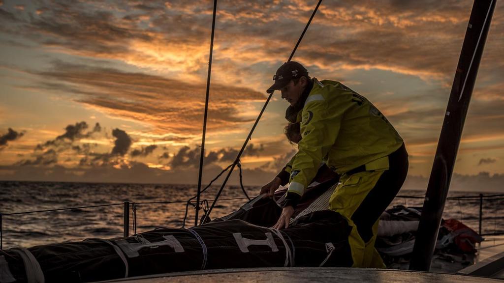 Leg 2, Day 13, Lisbon to Cape Town, Morning gybe preparation, Volvo Ocean Race. 17 November, 2017 ©  Rich Edwards / Volvo Ocean Race