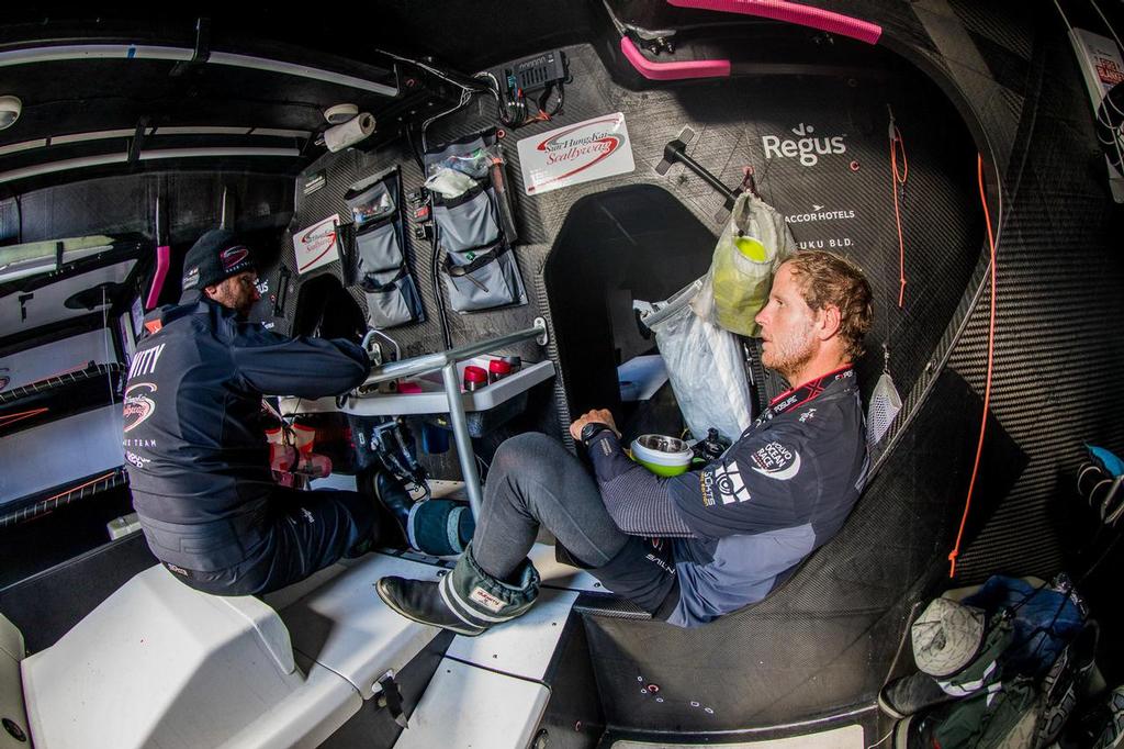 Leg 02, Lisbon to Cape Town, Day 14 breakfast meeting David Witt and Luke Parkinson on board Sun Hung Kai/Scallywag. Photo by Konrad Frost/Volvo Ocean Race. 18 November, 2017. - photo © Volvo Ocean Race http://www.volvooceanrace.com