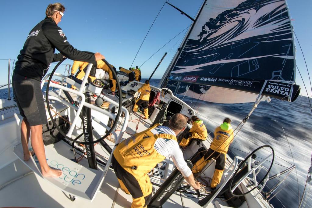 Leg 02, Lisbon to Cape Town, day 13,  Neck and neck sailing with Scallywag as the front runners sail away from the back of the pack. Photo by Sam Greenfield/Volvo Ocean Race. 18 November, 2017 © Volvo Ocean Race http://www.volvooceanrace.com