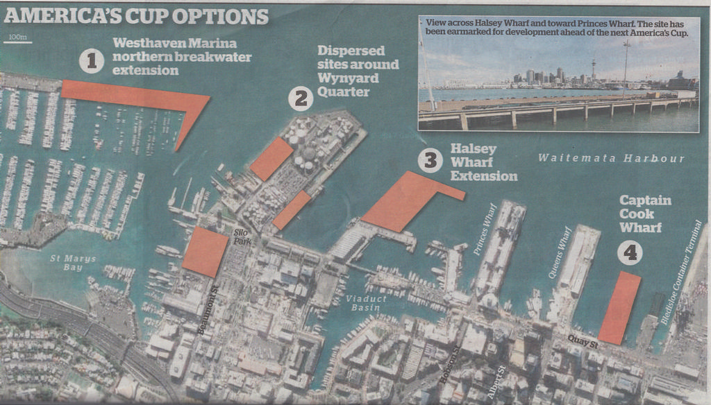 NZ Herald graphic of America's Cup base locations © SW