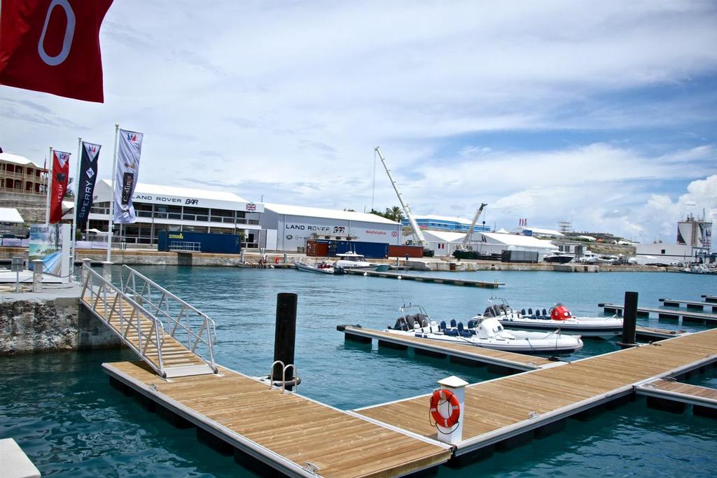 Land Rover BAR and Groupama Team France were at the other end of the Bermuda ``mainland`` but the way past was blocked with a gate at the Softbank Team Japan end. photo copyright Richard Gladwell www.photosport.co.nz taken at  and featuring the  class