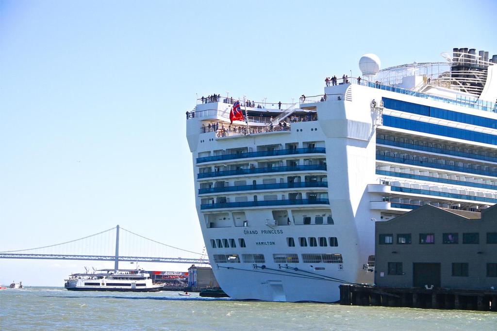 The media centre constructed for the 2013 America's Cup became a cruise ship terminal after the regatta - same as is proposed for the Captain Cook Wharf legacy use in Auckland. photo copyright Richard Gladwell www.photosport.co.nz taken at  and featuring the  class