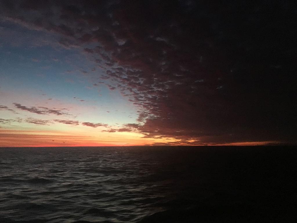 The Coffs Harbour leads shine fluorescent blue ahead, and the sun rises behind us as more storm clouds amass, but we are home ©  Kristen Anderson