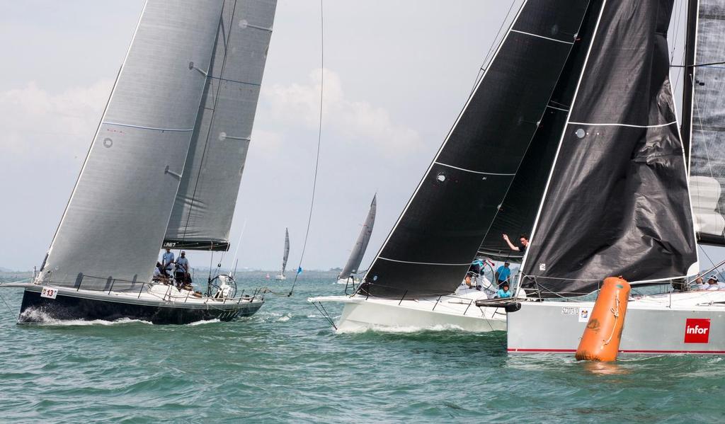 Class 1 start. A close squeak for Marikh at the pin end. 2017 Raja Muda Selangor International Regatta. © Guy Nowell / RMSIR