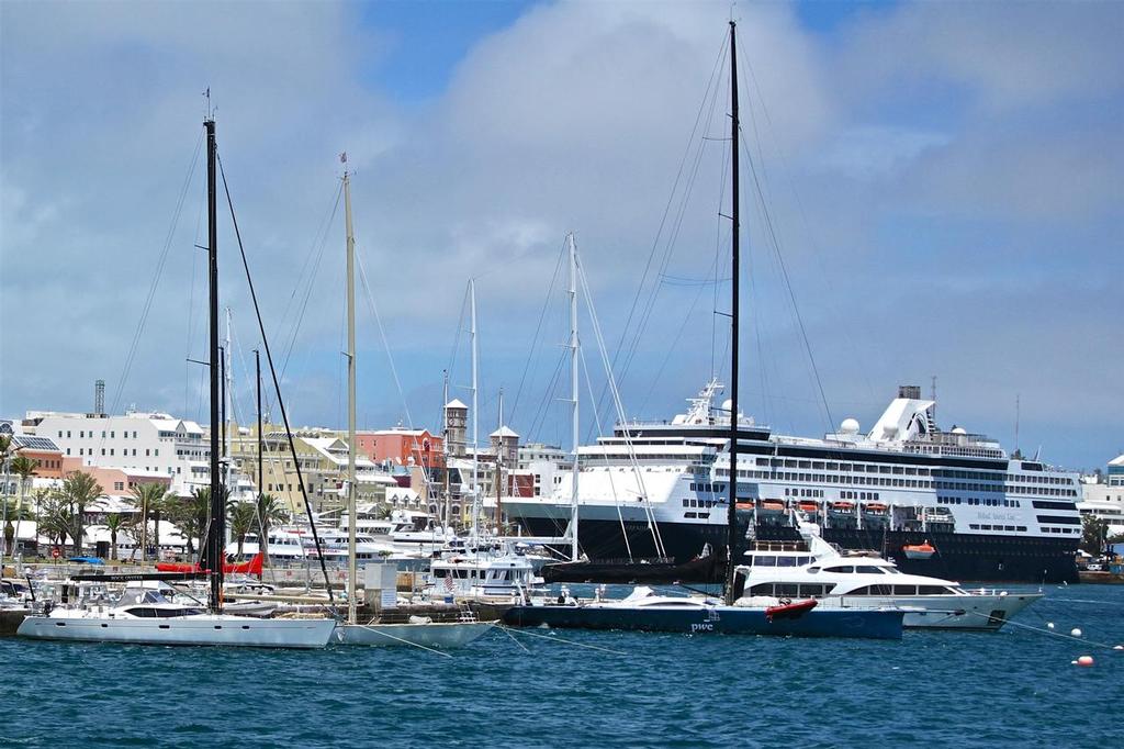 Cruise liner and super yachts alongside Front Street, Hamilton - Bermuda National Day - 35th America's Cup - May 24, 2017 © Richard Gladwell www.photosport.co.nz