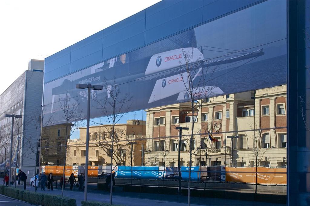 Oracle Racing’s base in Valencia also had a unique approach to design and picked up the surrounding buildings. - photo © Richard Gladwell www.photosport.co.nz