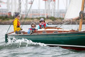 Anne Batson(Skipper) and crew having fun on the way to R4 in the first race of day two. - Classic Yacht Association of Australia Cup Regatta photo copyright Alex McKinnon taken at  and featuring the  class