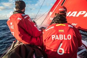 Day 11, Leg 2, Lisbon to Cape Town, on board MAPFRE, Pablo Arrarte y Blair Tuke a los mandos del barco. 15 November, 2017 – Volvo Ocean Race photo copyright  Ugo Fonolla / Volvo Ocean Race taken at  and featuring the  class