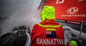 Day 17, Leg 2, Lisbon to Cape Town, afternoon on board Dongfeng. Stu gewtting splashed in the one place he knows well, the southern latitudes. 21 November, 2017 – Volvo Ocean Race photo copyright  Jeremie Lecaudey / Volvo Ocean Race taken at  and featuring the  class