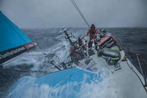 Day 16, Leg 2, Lisbon to Cape Town, on board Vestas 11th Hour. 20 November, 2017. Tony Mutter driving full speed – Volvo Ocean Race photo copyright  Martin Keruzore / Volvo Ocean Race taken at  and featuring the  class