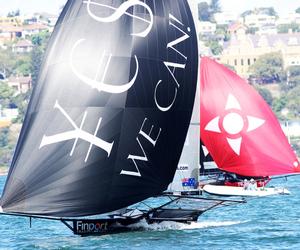 Race 7 – Finport Trade Finance in action on the spinnaker run to the wing mark – 18ft Skiffs Spring Championship photo copyright  Frank Quealey / Australian 18 Footers League taken at  and featuring the  class