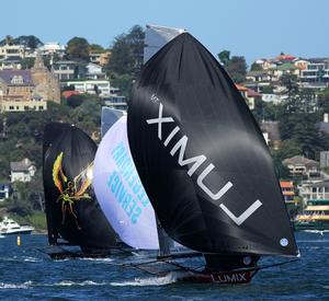 Spinnaker action on the run to the wing mark photo copyright  Frank Quealey / Australian 18 Footers League taken at  and featuring the  class