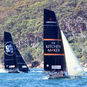 The two leaders until the wind shift on the last lap photo copyright  Frank Quealey / Australian 18 Footers League taken at  and featuring the  class