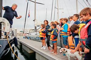 Johann von Eicken, owner of Swan 56 Latona talks to the young Opi sailors from the Real Club Nautico de Arrecife about the race photo copyright  James Mitchell / RORC taken at  and featuring the  class