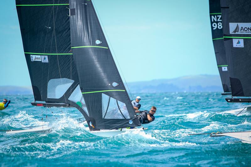 Logan Dunning Beck and Oscar Gunn (49er) - Oceanbridge Sail Auckland Regatta - February 2024, Torbay Sailing Club, New Zealand photo copyright Yachting New Zealand taken at Torbay Sailing Club and featuring the  class