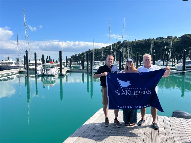 Tom Warren from Waiheke Marina, and Melissa White and Lance Sheppard of SeaKeepers South Pacific photo copyright Waiheke Marina taken at Wakatere Boating Club and featuring the  class