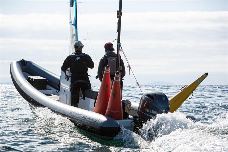 The new Salthouse Coachboat chasing a couple of 49erFX - photo © Subzero Images