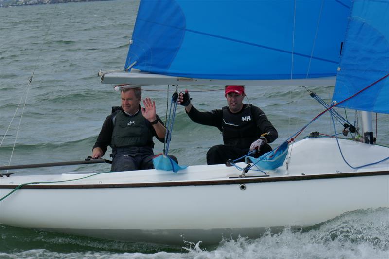 Peter Thompson and Mark Dell win the Sandhopper Nationals at Thorpe Bay photo copyright Linda Snow taken at Thorpe Bay Yacht Club and featuring the Sandhopper class