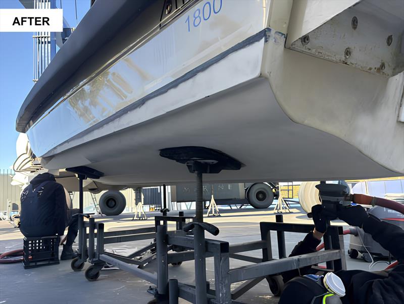 After: 5+ layers of antifoul paint removed from the X-Yachts tender in 7 hours (4 hours dwell time) by Mac Marine using AXE Antifoul Paint Remover—zero scraping, zero solvents, zero sandblasting, and zero hull damage - photo © Scandinavian Marine