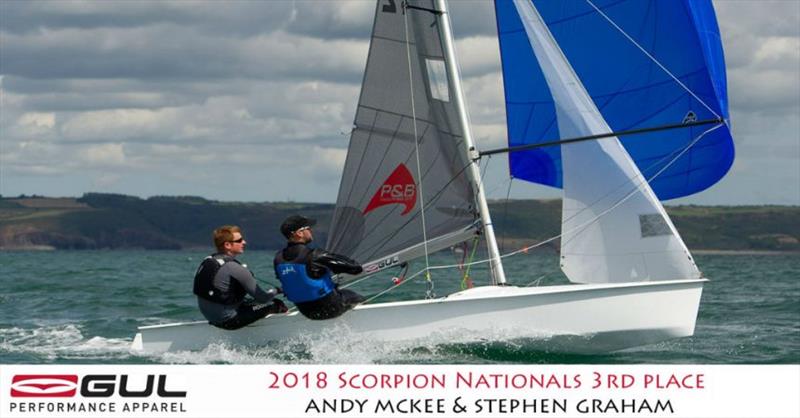 Andy McKee & Stephen Graham finish 3rd in the Gul Scorpion Nationals at Tenby photo copyright Alistair Mackay taken at Tenby Sailing Club and featuring the Scorpion class