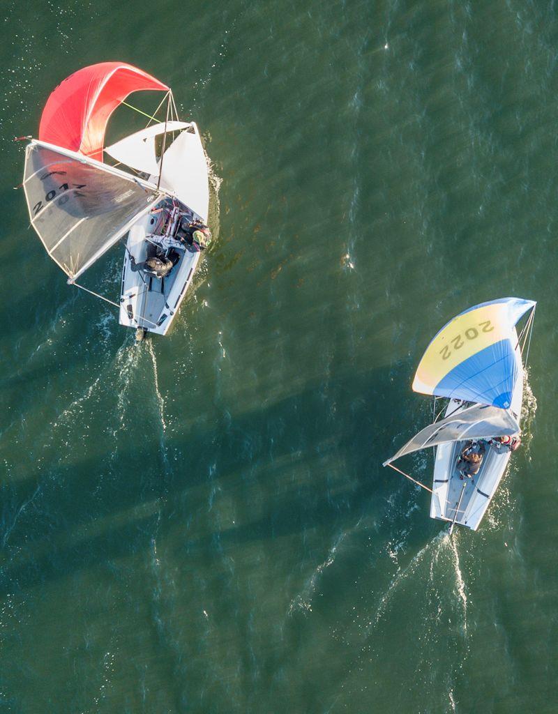 Chloe Willars and John Tailby take fourth in the County Cooler 2020 (seen here overtaking her parents) photo copyright David Eberlin taken at Notts County Sailing Club and featuring the Scorpion class