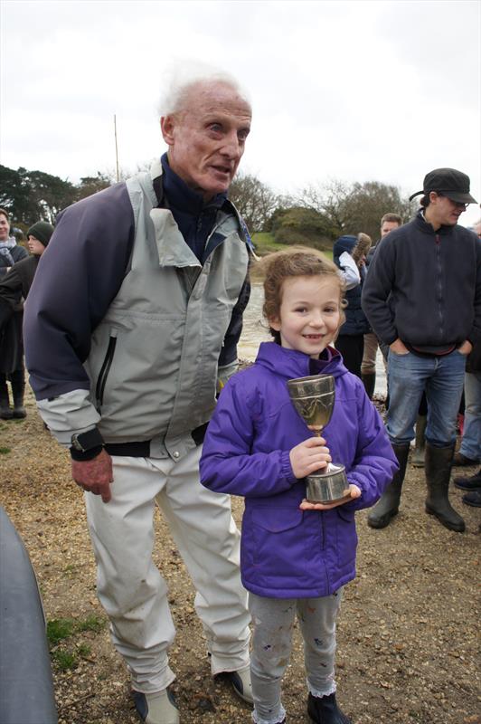 Stuart Jardine presends monohull winner Annabel Hutchinson with her trophy in the 2015 Setley Cup and Seahorse Trophy photo copyright Ann Brunskill taken at Royal Lymington Yacht Club and featuring the Setley Cup class