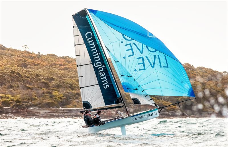 Cunninghams during Manly 16ft Skiff Season Short Course Pointscore races 5 & 6 photo copyright Michael Chittenden @SailMedia taken at Manly 16ft Skiff Sailing Club and featuring the 16ft Skiff class