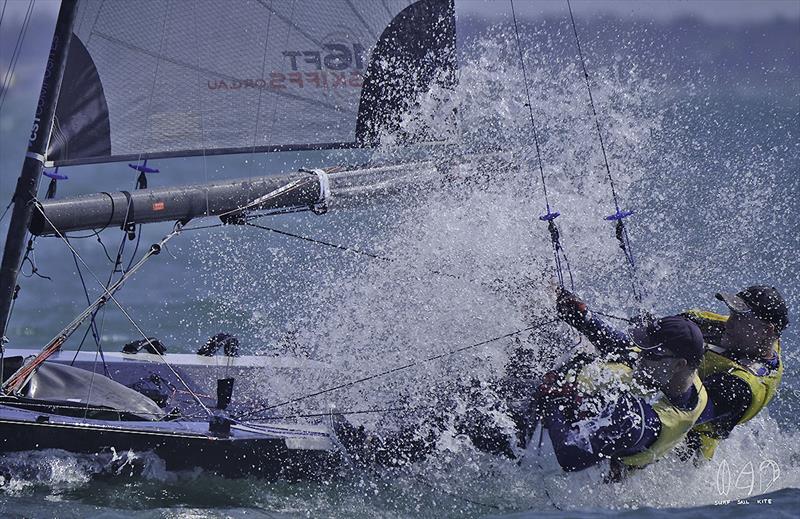 Images from Heat Two of the QLD 13   16 foot Skiffs from Waterloo Bay, off Manly - photo © Mitchell Pearson / SurfSailKite