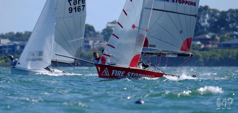 Fire stopping mixing it with the 505's on the course photo copyright Mitchell Pearson / SurfSailKite taken at Darling Point Sailing Squadron and featuring the 16ft Skiff class