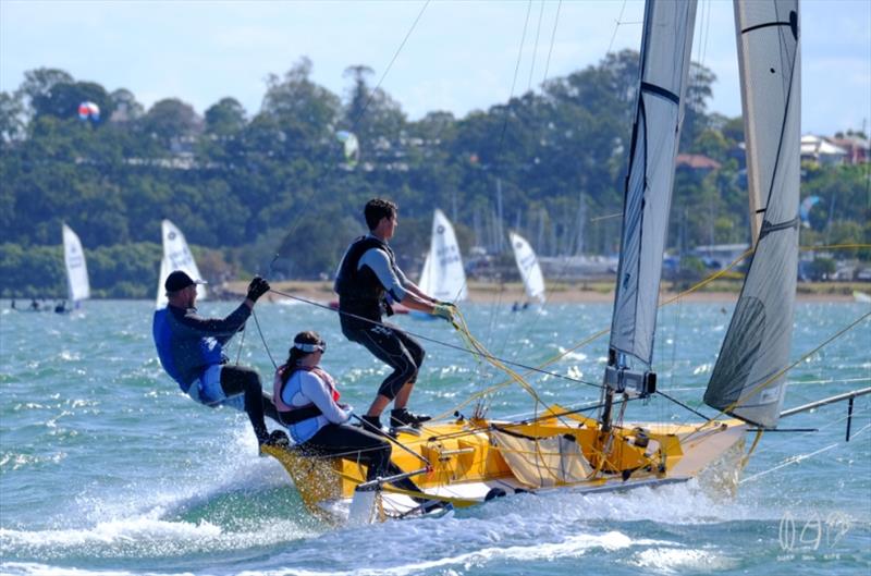 BGN gybing towards the bottom mark photo copyright Mitchell Pearson / SurfSailKite taken at Darling Point Sailing Squadron and featuring the 16ft Skiff class