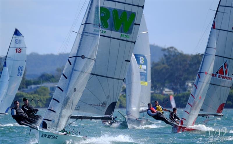 Startline of race 2 for the 16's, race 3 for the 13's photo copyright Mitchell Pearson / SurfSailKite taken at Darling Point Sailing Squadron and featuring the 16ft Skiff class