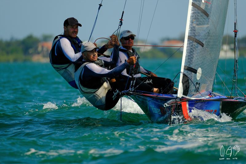 River Wild focused on the top mark photo copyright Mitchell Pearson / SurfSailKite taken at Darling Point Sailing Squadron and featuring the 16ft Skiff class