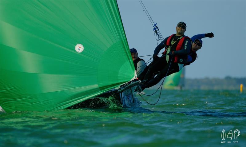 Local entry Data 3 hiking hard to get within the finsih line photo copyright Mitchell Pearson / SurfSailKite taken at Darling Point Sailing Squadron and featuring the 16ft Skiff class