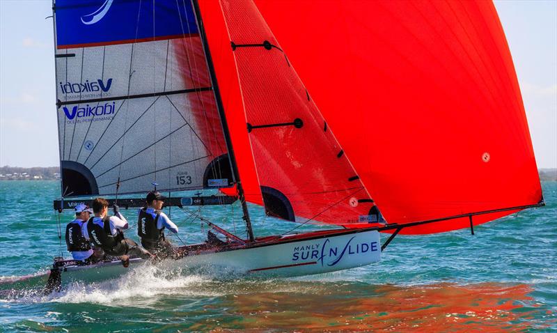 Manly Surf n Slide 16ft Skiff Skipper: Dave O' Connor Main: Trent Barabas Bow: Rob Napper - photo © Michael Chittenden