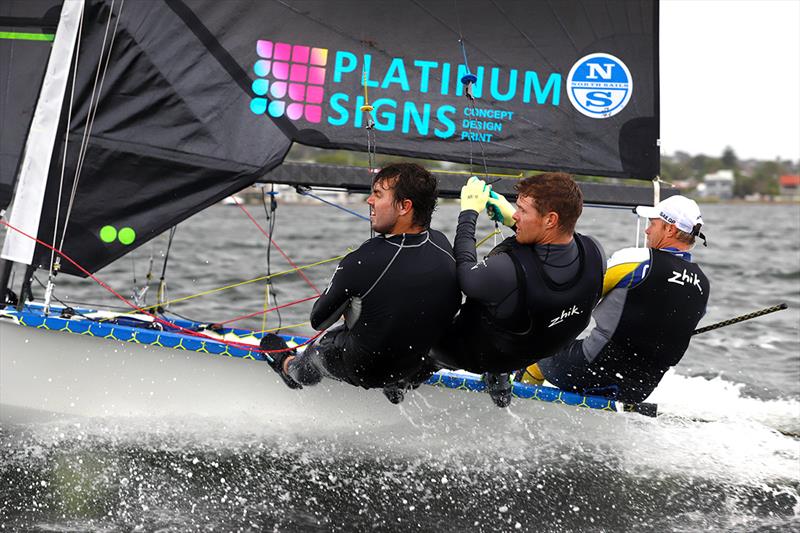 Fluid crew Jensen Slingsby Outteridge - Red Pumps Australian Skiff Championships photo copyright Mark Rothfield taken at Belmont 16ft Sailing Club and featuring the 16ft Skiff class