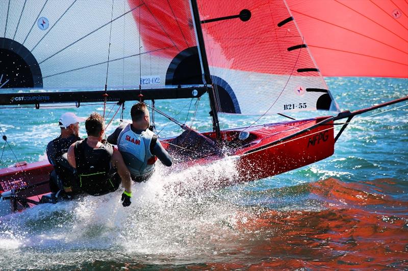 8th placed NFPG - Red Pumps 16ft Skiff Australian Championships 2021-22, Day 1 photo copyright Mark Rothfield taken at Belmont 16ft Sailing Club and featuring the 16ft Skiff class