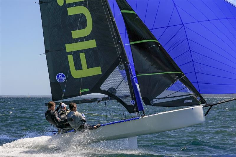 Fluid - Red Pumps 16ft Skiff Australian Championships 2021-22, Day 1 photo copyright Michael Chittenden taken at Belmont 16ft Sailing Club and featuring the 16ft Skiff class