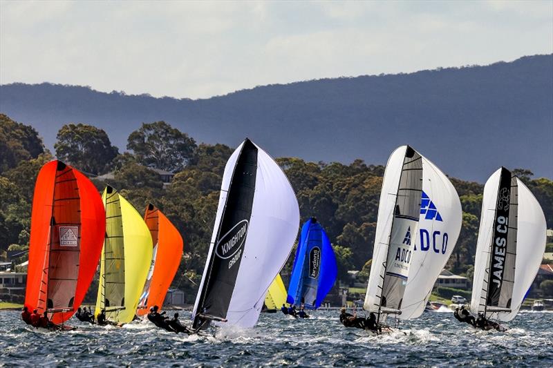 Red Pumps 16ft Skiff Australian Championships 2021-22, day 2 photo copyright Michael Chittenden taken at Belmont 16ft Sailing Club and featuring the 16ft Skiff class