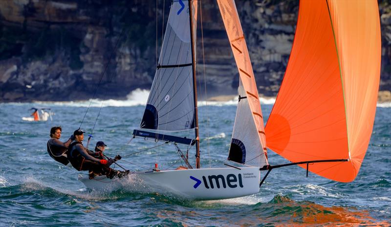 Sarah Lee steering IMEI - 1st Place photo copyright SailMedia taken at Manly 16ft Skiff Sailing Club and featuring the 16ft Skiff class