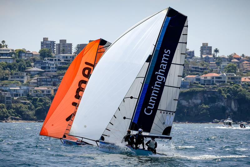 Cunninghams on day 5 of the 2023 Australian 16ft Championships photo copyright SailMedia taken at Manly 16ft Skiff Sailing Club and featuring the 16ft Skiff class