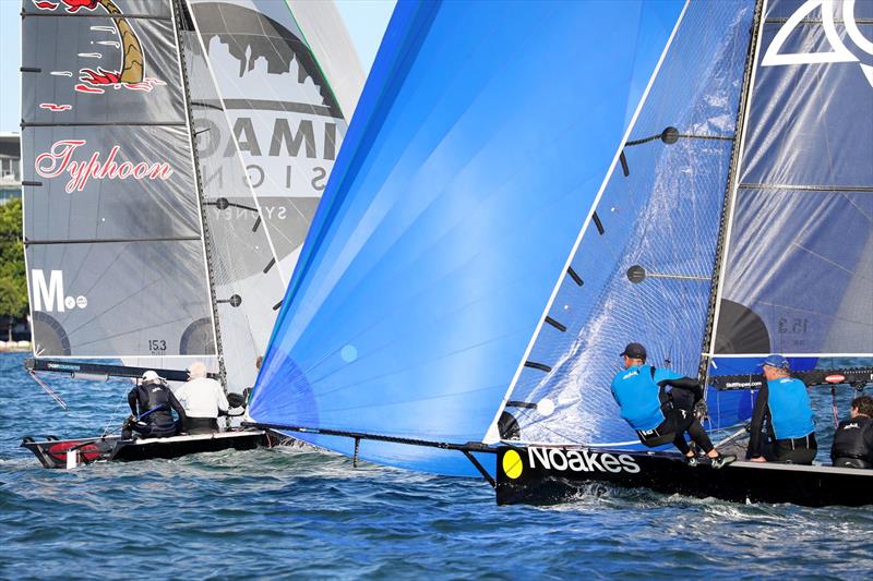 Typhoon battling Noakes during the final of the Australian Sprint Series at Belmont photo copyright Mark Rothfield, Promocean Media taken at Belmont 16ft Sailing Club and featuring the 16ft Skiff class