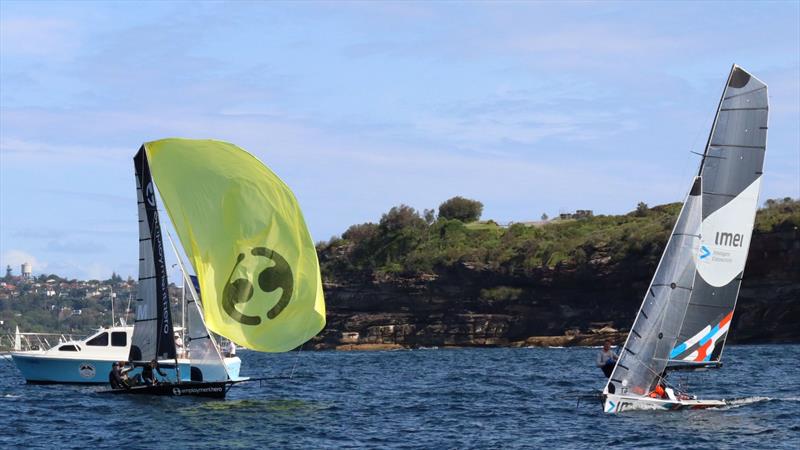 Imei takes the honours from Employment Hero in Manly 16s Club Championship Heat 10 photo copyright SailMedia taken at Manly 16ft Skiff Sailing Club and featuring the 16ft Skiff class