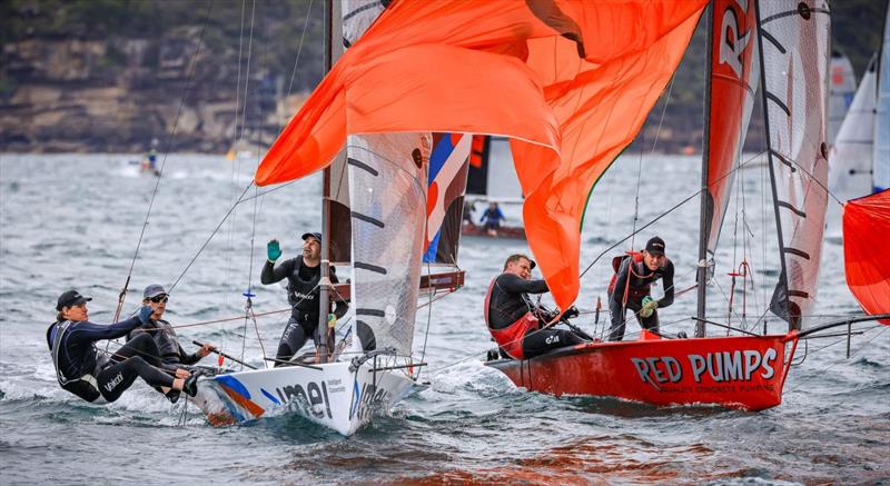 IMEI Vs Red Pumps photo copyright SailMedia taken at Manly 16ft Skiff Sailing Club and featuring the 16ft Skiff class