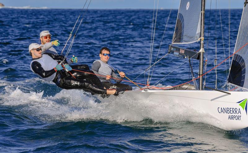 Canberra Airport (Archie Cropley, Max Paul and Finn Rodowicz) during Manly 16ft Skiff Club Short Course Pointscore Series Day 1 - photo © Michael Chittenden / SailMedia