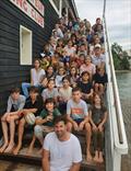 9-times JJ Giltinan 18 ft skiff champion Seve Jarvin with the Vaucluse Amateur 12 Foot Sailing Club juniors © Frank Quealey